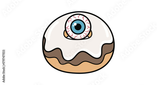 Cartoon Donut with a Single Spooky Eyeball Centerpiece.