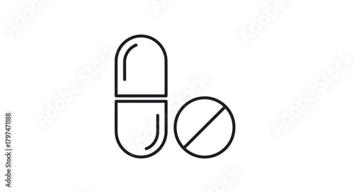 Pill and Capsule Outline Illustration Medication Healthcare Treatment Medicine Pharmaceutical.