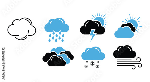 Modern Weather Icons Set Forecast Symbols Rain Snow Storm Cloud Collection
