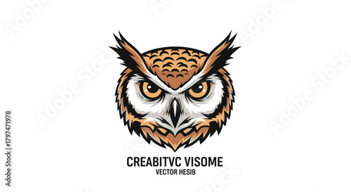 Close-up illustration of an owl's face, showcasing detailed feathers and intense gaze.