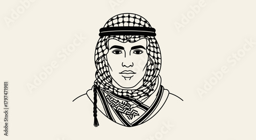 Illustration of a man wearing a traditional Arab headdress.