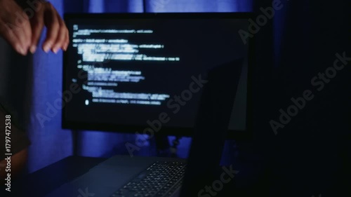 Coding troubleshooting session Expert technician working diligently to resolve software malfunction problems swiftly Software developer deeply engaged urgent debugging process to rectify code faults