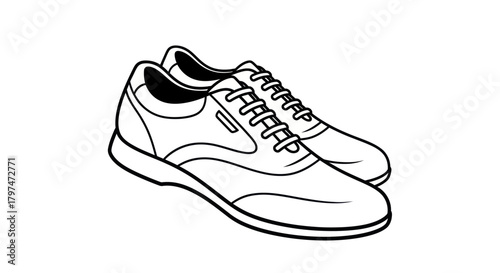 Classic Lace-Up Athletic Shoes Line Art Illustration.