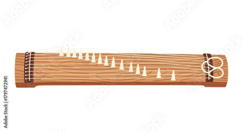Traditional Japanese Koto Stringed Musical Instrument with Movable Bridges.