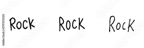 Rock Text Line Icon Set In Doodle Style. Music Genre, Geology, And Strength Concept Outline Sketch Collection. Hand Drawn Isolated Vector Illustration