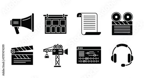 Cinematography Video Production Icons Script Clapperboard Editing Megaphone Set