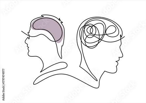 Concept of confusion in the head. Continuous One line drawing. Problems stress illness and depression concept. Editable line. Hand drawn one line vector. 