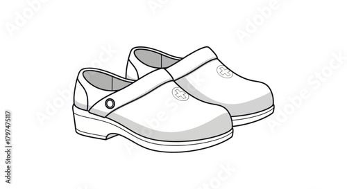 Pair of White Medical Clogs with Rounded Toes.