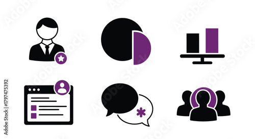 Professional Business Icons Set Data Analytics Communication and User Management
