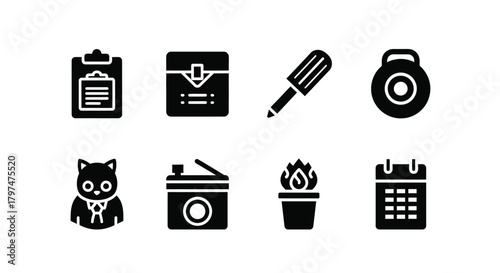 Mixed Glyphs Icon Set Clipboard Screwdriver Camera Calendar Vector Collection