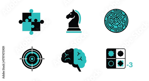 Thinking Icons Strategy Intelligence Solution Maze Brain Target