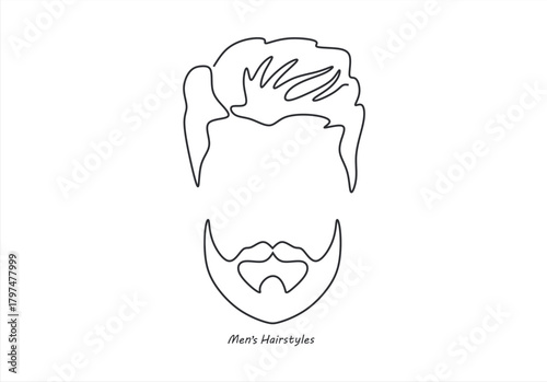 line drawing of adult man portrait with beard and mustache. Fashionable men's style vector illustration. line drawing. Editable stroke. 
