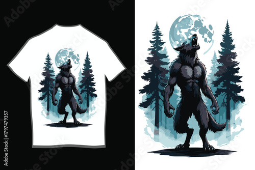 Werewolf Howling at the Full Moon T-Shirt Graphic
