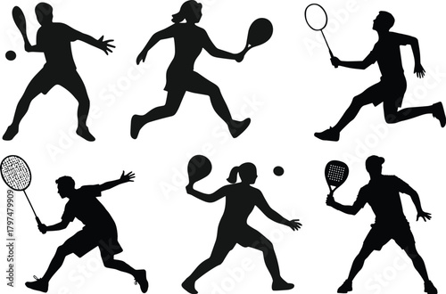 Vector Collection of Tennis Player Silhouettes
