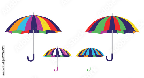 A collection of colorful umbrellas for protection from rain or sun providing vibrant shade and shelter from weather elements.