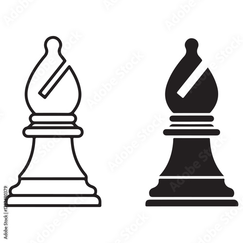 Minimalist Chess Bishop Icons in Outline and Solid Black Styles