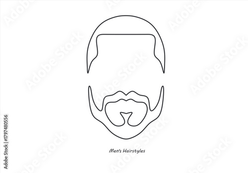 line drawing of adult man portrait with beard and mustache. Fashionable men's style vector illustration. line drawing. Editable stroke. 