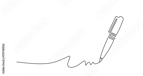 One continuous line of pen writing on a sheet. Vector illustration.