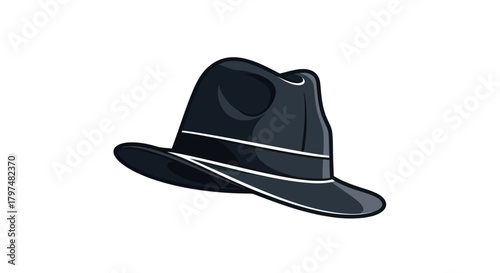 Classic Black Fedora Hat with White Band.
