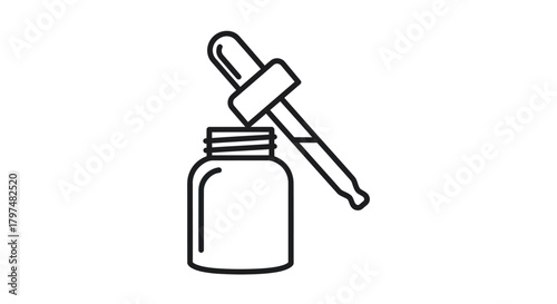 Black outline icon of a dropper bottle with pipette for liquid.