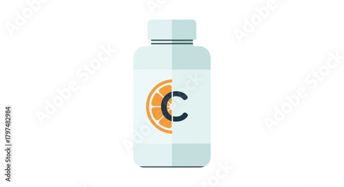 White Vitamin C Supplement Bottle with Orange Slice Graphic.