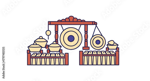 Traditional Indonesian Gamelan Orchestra Instrument Set Illustration.
