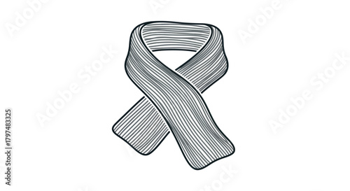 Hand-drawn Gray Knitted Winter Scarf Illustration.
