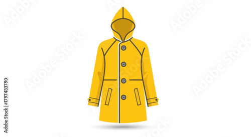Bright Yellow Raincoat with Hood and Buttons Protective Outerwear.