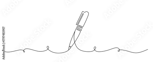 One continuous line of pen writing on a sheet. Vector illustration.