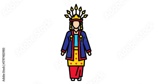 Traditional Indonesian Woman in Elaborate Ceremonial Attire and Headdress.