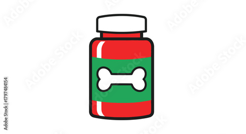 Red Pill Bottle with Bone Label for Pet Supplements.