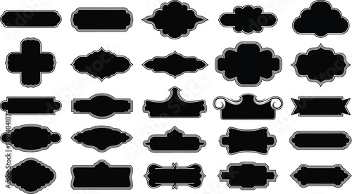 Collection of 25 black decorative grunge frames and labels with ornate vintage elements