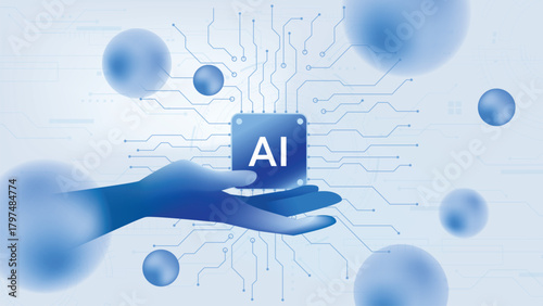 AI Technology Chip Hand Digital Circuit Background