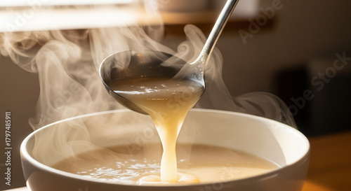 Hot Perilla Seed Soup Poured From Ladle