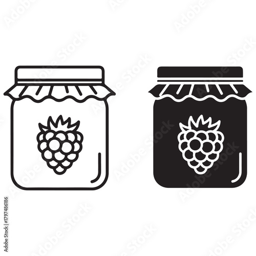 Raspberry Jam Jar Icons in Line Art and Glyph Styles