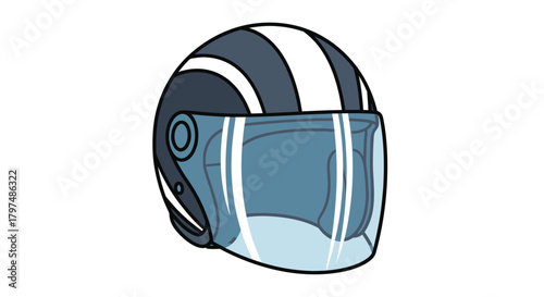 Motorcycle Helmet with Visor and Stripes Protective Headgear.