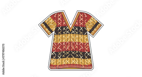 Colorful Traditional Tunic with Geometric Patterns and Short Sleeves.