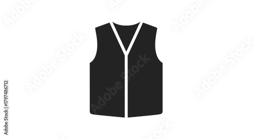 Black Safety Vest Icon with White Trim and V-Neck.