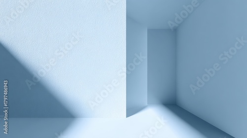 Wallpaper Mural Abstract architectural background in light pale blue (cerulean) with textured wall surface, showcasing clean geometric lines, angular shadows, and negative space for a minimalist aesthetic Torontodigital.ca