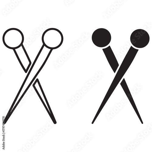 Crossed Sewing Pins Outline and Solid Icons