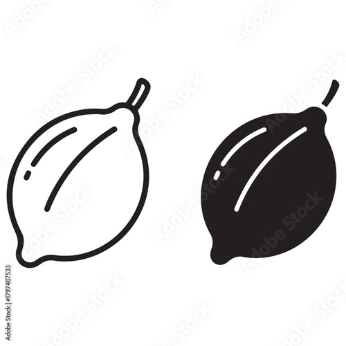 Simple Lemon Fruit Icons: Outline and Solid Style