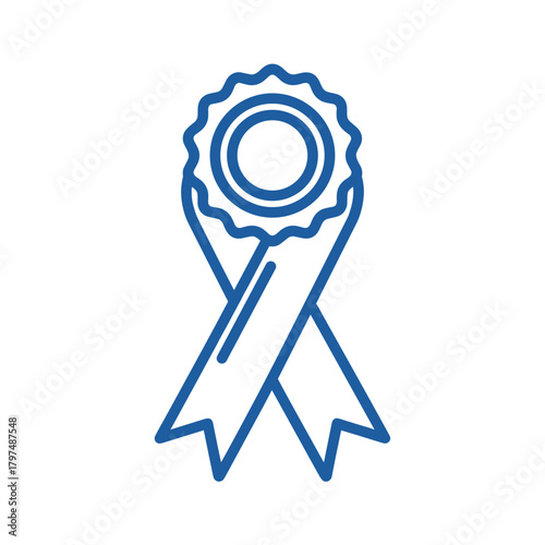 Blue ribbon icon in outline style with circular badge design, Prostate Cancer Awareness  