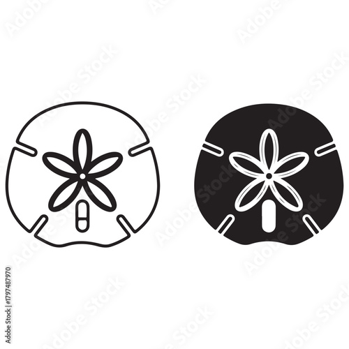Black and White Sand Dollar Illustrations with Outline and Silhouette