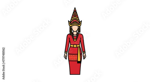Traditional Indonesian Woman in Elaborate Costume and Headdress.