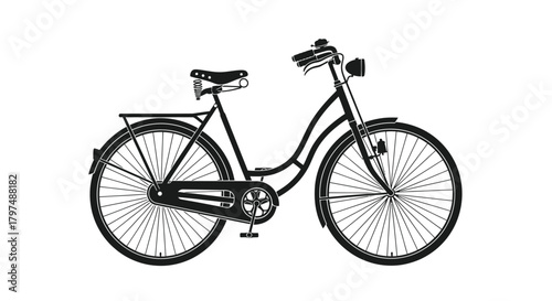 Classic Black Bicycle Silhouette Illustration with Headlight and Rack.