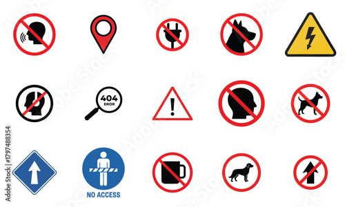 Collection of warning and prohibition signs illustration