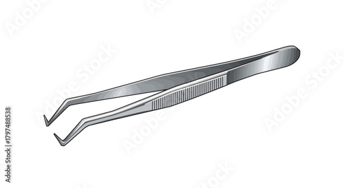 A pair of stainless steel tweezers with fine bent tips and a textured grip for precision work.