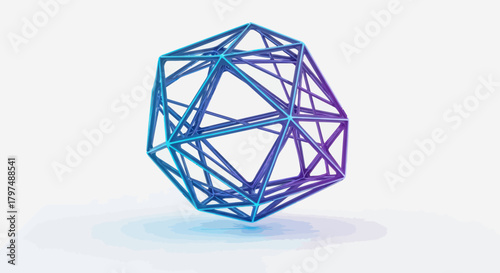 Abstract Geometric Wireframe Structure with Blue and Purple Gradient Lighting.