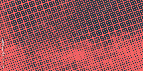 Vector Halftone Pattern Smooth Curved Border Red Blue Abstract Background. Dots Rounded Squares Blurry Pattern Pop Art Design Texture.