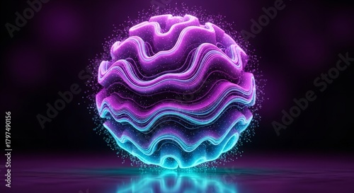 Glowing Waveform Orb: A Symphony of Purple and Blue Light in a Digital Realm